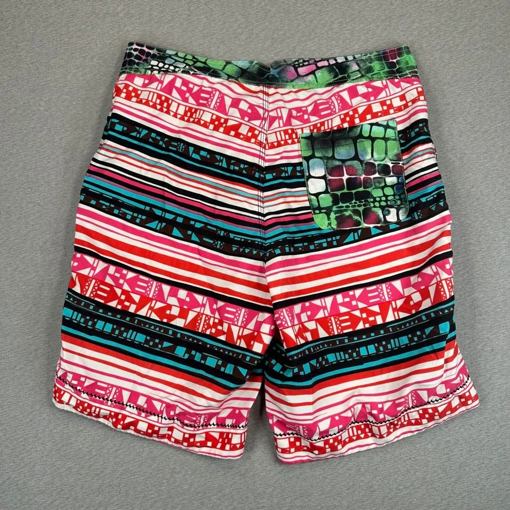 Robert Graham Paradise Board Shorts Mens 34 Tribal Geometric Striped Vibrant